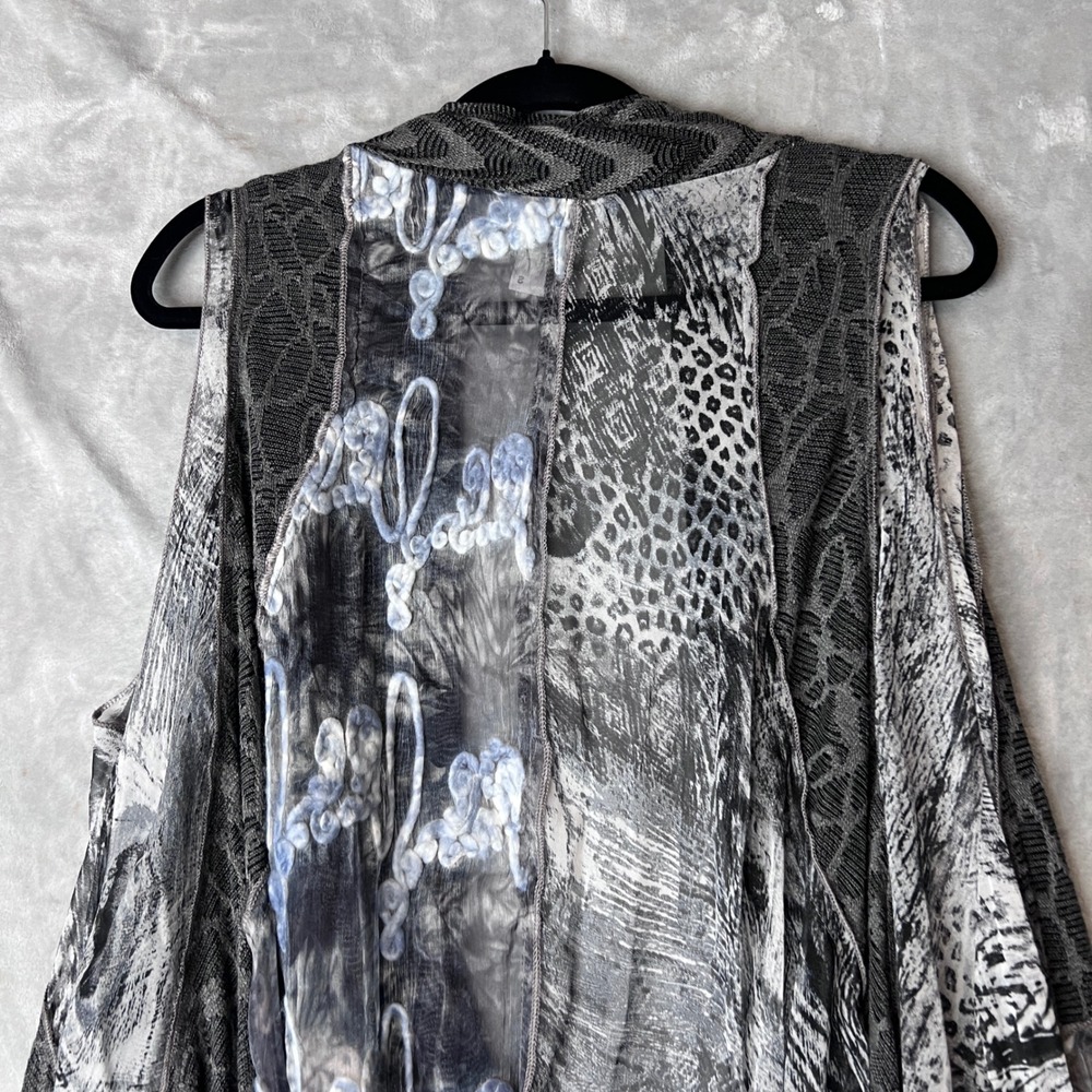 Fleur de Lis Womens Boho Mixed Print Handkerchief Hem Open Front Vest Small - Picture 10 of 10